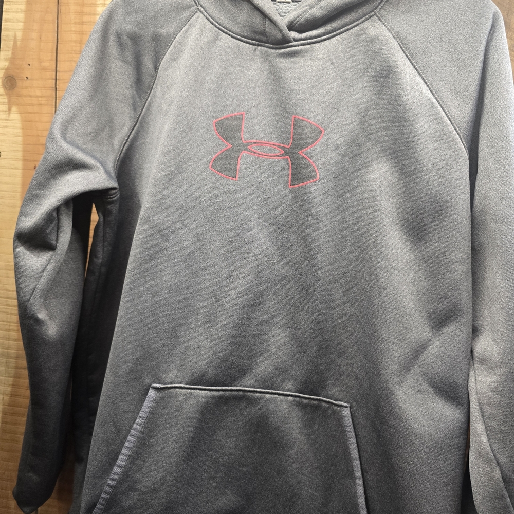 Under Armour Heather Gray Hoodie with Pink Emblem